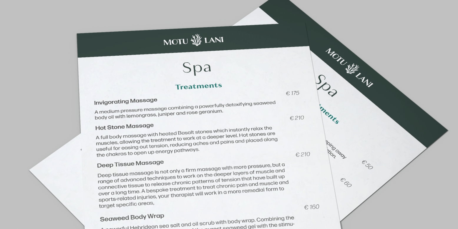 Print design - spa menu