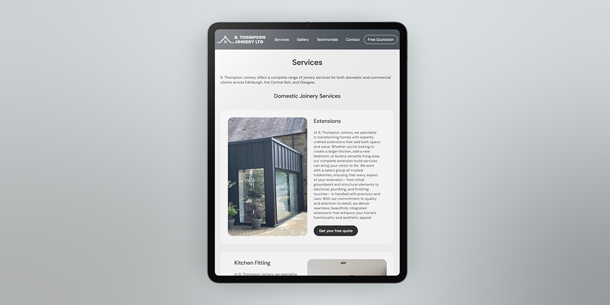 Bespoke website design for a joinery company in Edinburgh